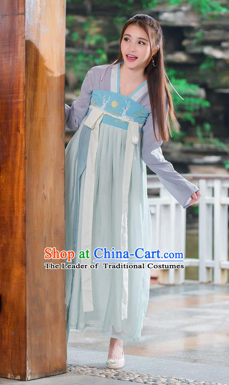 Traditional Ancient Chinese Costume, Elegant Hanfu Clothing Embroidered Blouse and Dress, China Tang Dynasty Princess Cosplay Fairy Elegant Blouse and Skirt Complete Set for Women