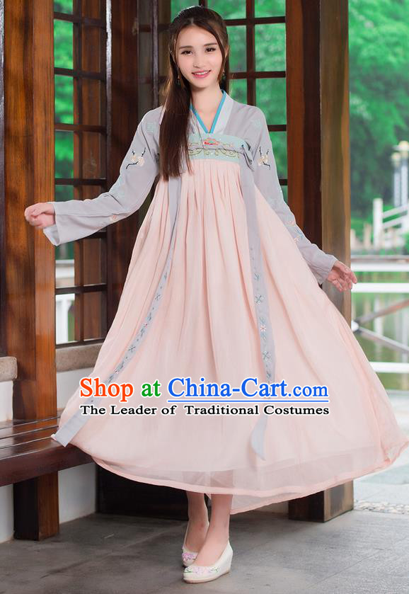 Traditional Ancient Chinese Costume, Elegant Hanfu Clothing Embroidery Wearing Silks Blouse and Dress, China Tang Dynasty Princess Blouse and Skirt Complete Set for Women