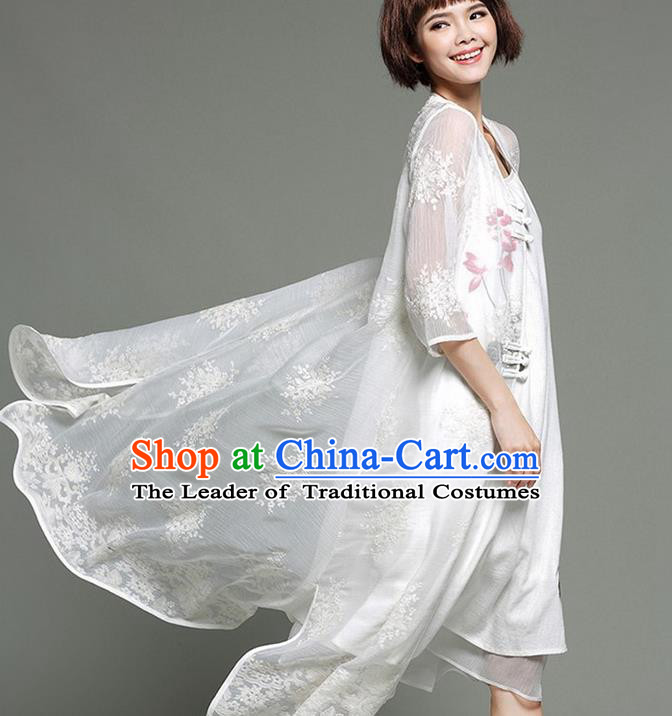 Traditional Ancient Chinese National Costume, Elegant Hanfu Chiffon Cardigan Coat, China Embroidery Cape, Upper Outer Garment Dust Coat Cloak Clothing for Women