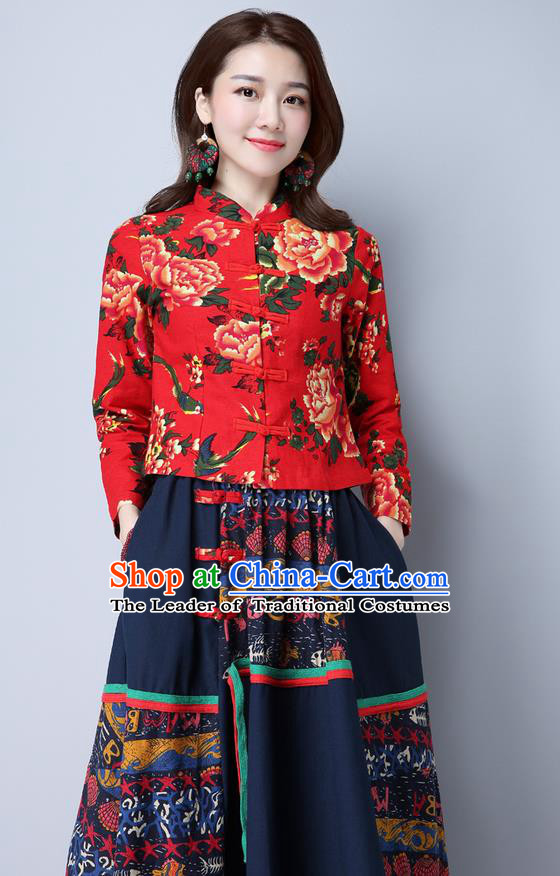Traditional Ancient Chinese National Costume, Elegant Hanfu Stand Collar Red Jacket, China Tang Suit Plated Buttons Coat, Upper Outer Garment Coat Clothing for Women