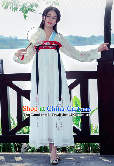 Traditional Ancient Chinese Costume, Elegant Hanfu Clothing Embroidered Wearing Silks Blouse and Dress, China Tang Dynasty Palace Lady Elegant Blouse and Skirt Complete Set for Women