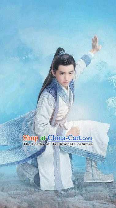 Traditional Ancient Chinese Swordsman Costume, Chinese Han Dynasty Jiang Hu Swordsman Dandies Robe, Cosplay Prince Young Childe Chinese Bladesman Hanfu Clothing for Men