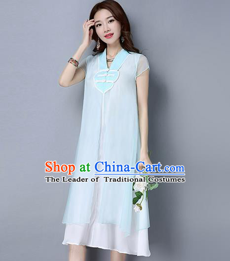 Traditional Ancient Chinese National Costume, Elegant Hanfu Chiffon Plated Buttons White Dress, China Tang Suit Chirpaur Cheongsam Elegant Dress Clothing for Women