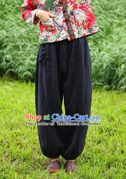 Traditional Chinese National Costume Plus Fours, Elegant Hanfu Black Bloomers, China Ethnic Minorities Folk Dance Tang Suit Pantalettes for Women