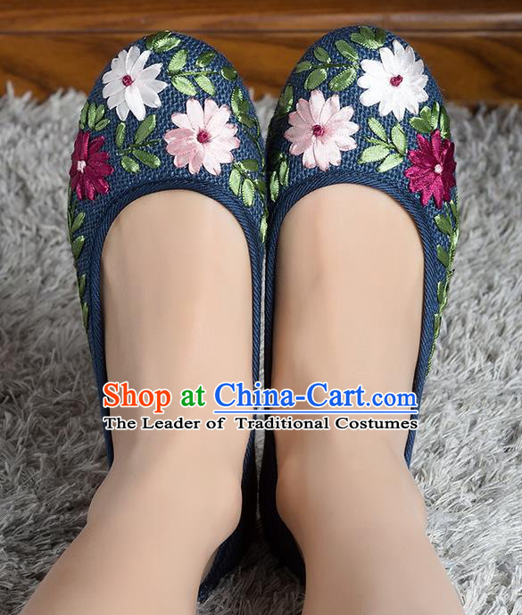 Traditional Chinese Shoes, China Handmade Linen Embroidered Black Shoes, Ancient Princess Cloth Shoes for Women