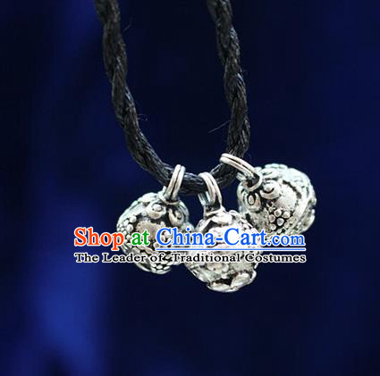 Traditional Chinese Miao Nationality Crafts Jewelry Accessory, Hmong Handmade Miao Silver Bells Pendant, Miao Ethnic Minority Necklace Accessories Sweater Chain Pendant for Women