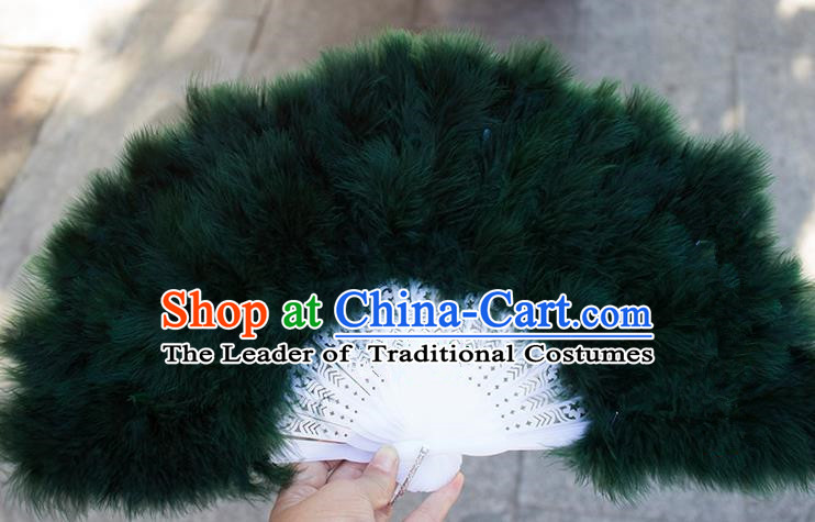Traditional Handmade Chinese Classical Feather Fans, China Folk Dance Fan Dance Stage Performance Black Fan for Women