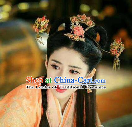 Traditional Handmade Chinese Ancient Classical Hair Accessories Complete Set, Han Dynasty Barrettes Imperial Consort Hairpin, Hanfu Imperial Princess Hair Sticks Hair Jewellery, Hair Fascinators Hairpins and Earrings for Women