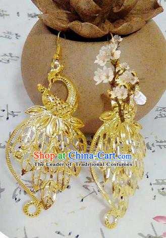 Traditional Handmade Chinese Ancient Classical Accessories Earrings, Han Dynasty Imperial Consort Eardrop, Hanfu Imperial Princess Peacock Earbob for Women