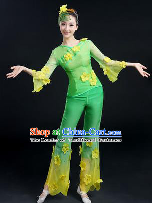 Traditional Chinese Yangge Fan Dancing Costume, Folk Dance Yangko Costume Drum Dance Jasmine Flower Clothing for Women