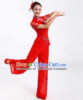 Traditional Chinese Yangge Fan Dancing Costume, Folk Dance Yangko Costume Drum Dance Classic Dance Red Clothing for Women