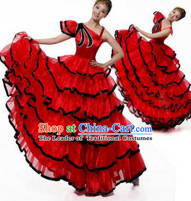 Traditional Chinese Modern Dancing Costume, Women Opening Classic Chorus Singing Group Dance Costume, Modern Dance Big Swing Red Dress for Women