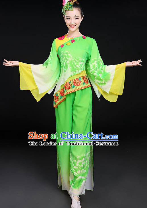Traditional Chinese Yangge Fan Dancing Costume, Folk Dance Yangko Mandarin Sleeve Peony Uniforms, Classic Umbrella Dance Elegant Dress Drum Dance Clothing for Women