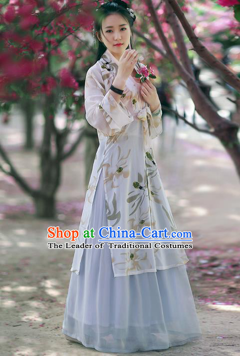 Traditional Ancient Chinese Young Lady Costume BeiZi Cardigan Blouse and Skirt Complete Set , Elegant Hanfu Clothing Chinese Song Dynasty Imperial Princess Clothing for Women