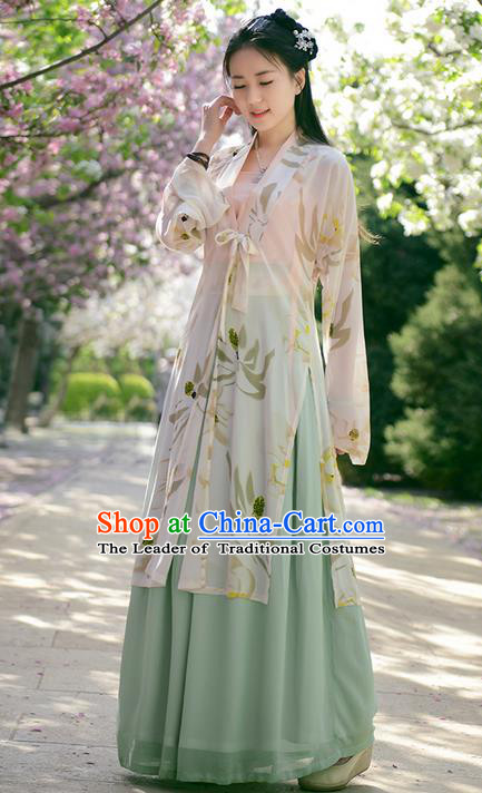 Traditional Ancient Chinese Young Lady Costume BeiZi Cardigan Blouse and Green Skirt Complete Set , Elegant Hanfu Clothing Chinese Song Dynasty Imperial Princess Clothing for Women