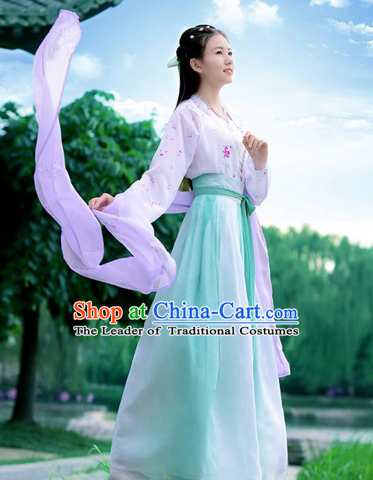 Traditional Ancient Chinese Young Lady Costume Embroidered Blouse Boob Tube Top and Green Slip Skirt Complete Set , Elegant Hanfu Suits Clothing Chinese Song Dynasty Imperial Princess Dress Clothing for Women