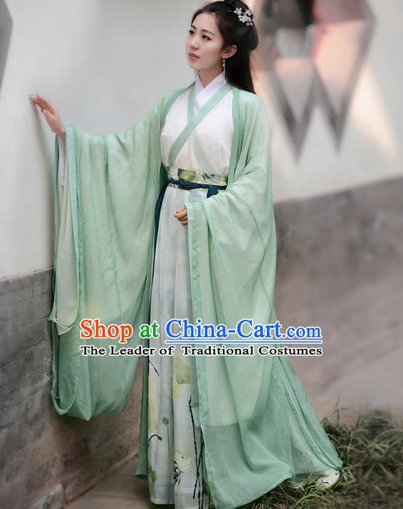 Traditional Ancient Chinese Young Lady Elegant Costume Embroidered Wide Sleeve Cardigan Slant Opening Blouse and Skirt Complete Set , Elegant Hanfu Clothing Chinese Jin Dynasty Imperial Princess Clothing for Women