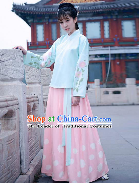 Traditional Ancient Chinese Young Lady Elegant Costume Wide Sleeve Cardigan Slant Opening Blouse and Slip Skirt Complete Set, Elegant Hanfu Clothing Chinese Ming Dynasty Imperial Princess Clothing for Women
