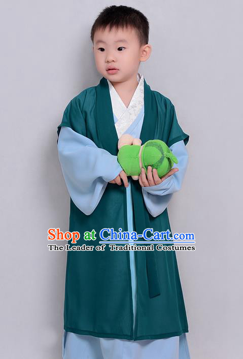 Traditional Ancient Chinese Children Elegant Costume Cardigan and Robe Complete Set, Elegant Hanfu Clothing Chinese Ming Dynasty Scholar Clothing for Kids