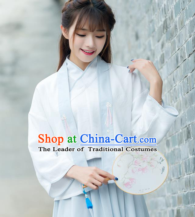 Traditional Ancient Chinese Costume, Elegant Hanfu Clothing Embroidered Slant Opening Blouse and Cardigan, China Han Dynasty Princess Elegant Cardigan for Women