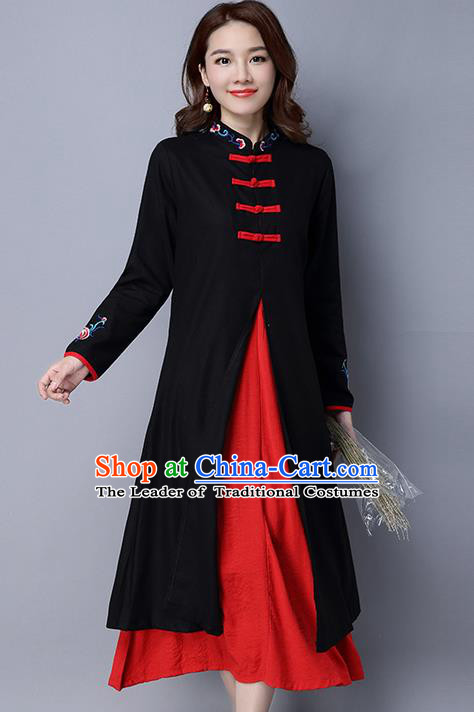 Traditional Ancient Chinese National Costume, Elegant Hanfu Pattern Mandarin Qipao Black Dress, China Tang Suit Cheongsam Upper Outer Garment Elegant Dress Clothing for Women