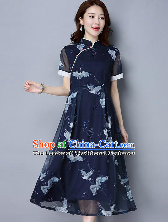 Traditional Ancient Chinese National Costume, Elegant Hanfu Mandarin Qipao Printing Crane Dress, China Tang Suit Upper Outer Garment Elegant Dress Clothing for Women