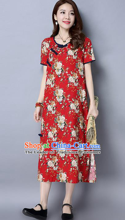 Traditional Ancient Chinese National Costume, Elegant Hanfu Linen Red Cheongsam Dress, China Tang Suit Upper Outer Garment Elegant Dress Clothing for Women