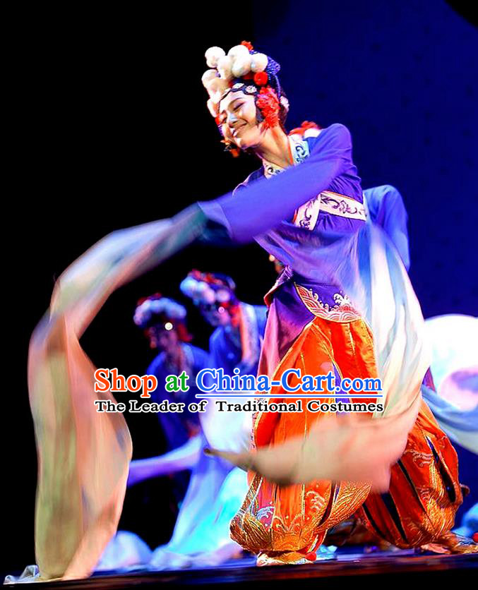 Traditional Chinese Ancient Peking Opera Water Sleeve Dancing Costume, Classical Folk Dance Costume Drum Dance Clothing for Women