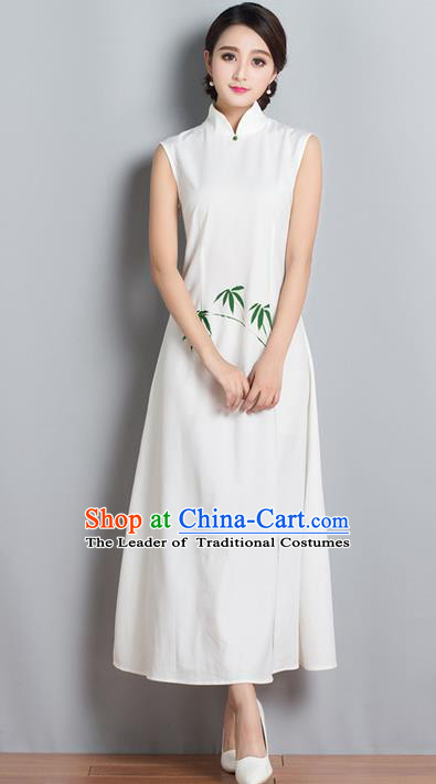 Traditional Ancient Chinese National Costume, Elegant Hanfu Mandarin Qipao Embroidered Bamboo Stand Collar Dress, China Tang Suit Chirpaur Republic of China Cheongsam Upper Outer Garment Elegant Dress Clothing for Women