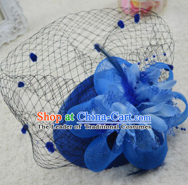 Top Grade Handmade Chinese Classical Hair Accessories, Children Baroque Style  Headband Princess Blue Veil Top-hat