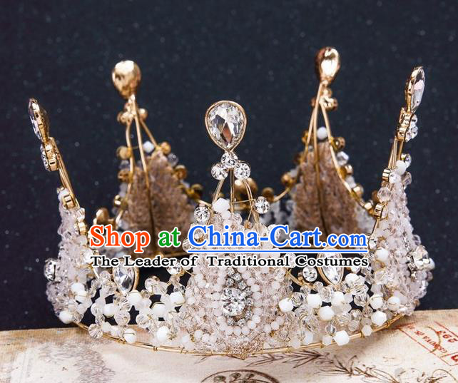 Top Grade Handmade Classical Hair Accessories, Children Baroque Style Queen Crystal Royal Round Crown Hair Jewellery Hair Clasp for Kids Girls