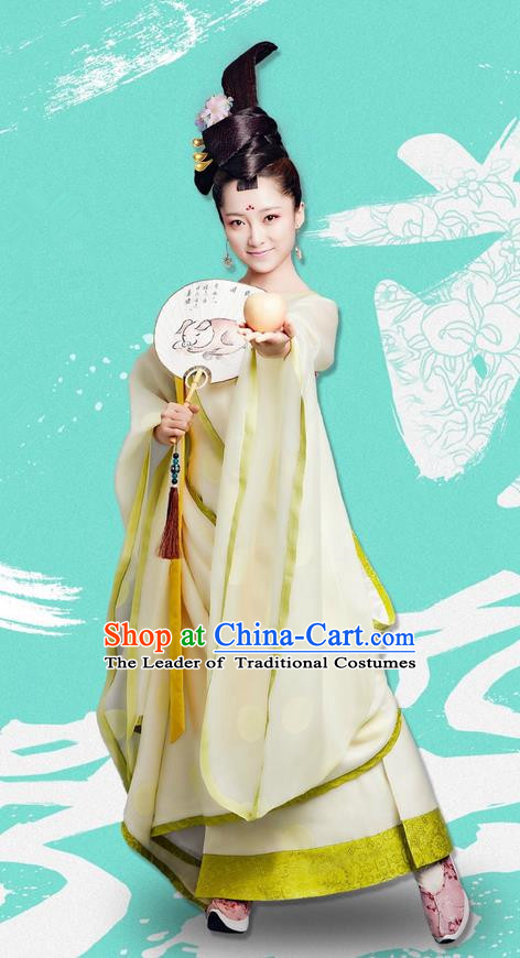 Traditional Ancient Chinese Elegant Princess Costume and Handmade Headpiece Complete Set, Chinese Television Drama Concubine Meng Comes Across Palace Lady Dress Chinese Tang Dynasty Imperial Consort Clothing for Women