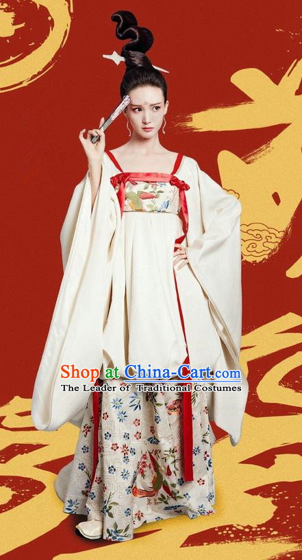Traditional Ancient Chinese Elegant Princess Costume and Handmade Headpiece Complete Set, Chinese Television Drama Concubine Meng Comes Across Palace Lady Dress Chinese Tang Dynasty Imperial Consort Clothing for Women
