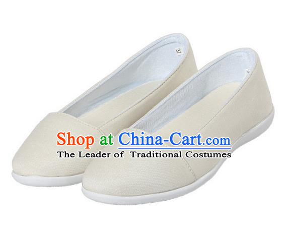 Top Chinese Traditional Tai Chi Linen Shoes Kung Fu Pulian Shoes Martial Arts Beige Shoes for Women