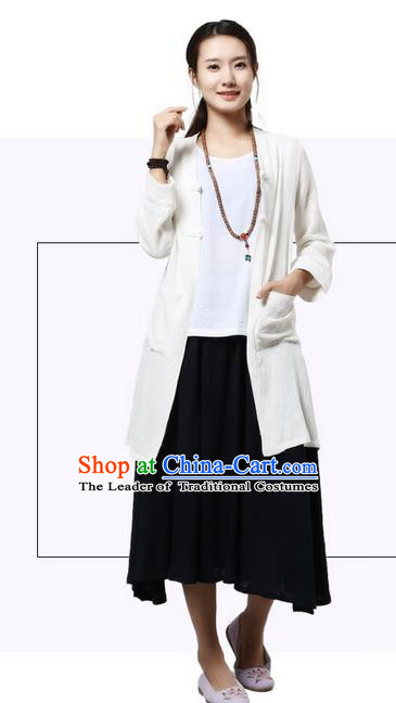 Top Chinese Traditional Costume Tang Suit Beige Coats, Pulian Zen Clothing China Cheongsam Upper Outer Garment Plated Buttons Dust Coats for Women