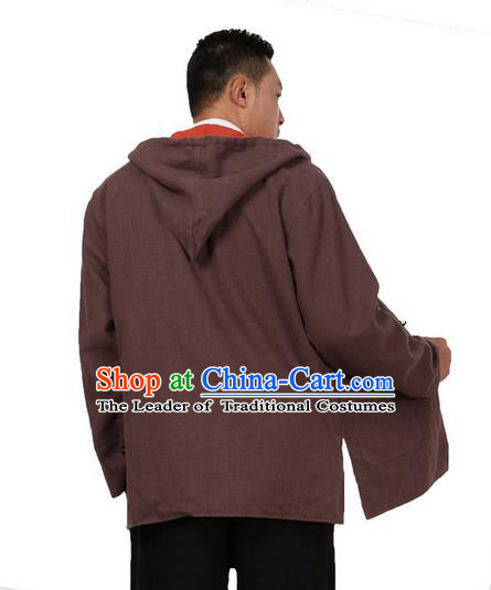 Traditional Chinese Kung Fu Costume Martial Arts Reversible Coats Pulian Meditation Clothing, China Tang Suit Overcoat Tai Chi Hooded Coffee Jacket for Men