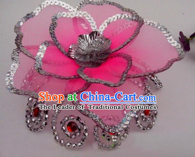 Traditional Chinese Folk Dance Headwear Yangko Hair Accessories, Chinese Classical Dance Pink Flower Headpiece Hair Pin for Women