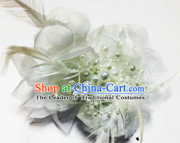 Traditional Chinese Folk Dance Headwear Yangko Hair Accessories, Chinese Classical Dance White Feather Headpiece Hair Pin for Women