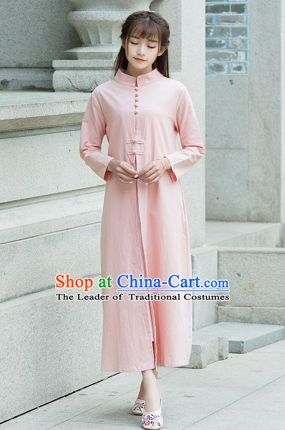 Traditional Ancient Chinese National Costume, Elegant Hanfu Stand Collar Pink Coat Robes, China Tang Suit Plated Buttons Cape, Upper Outer Garment Dust Coat Clothing for Women