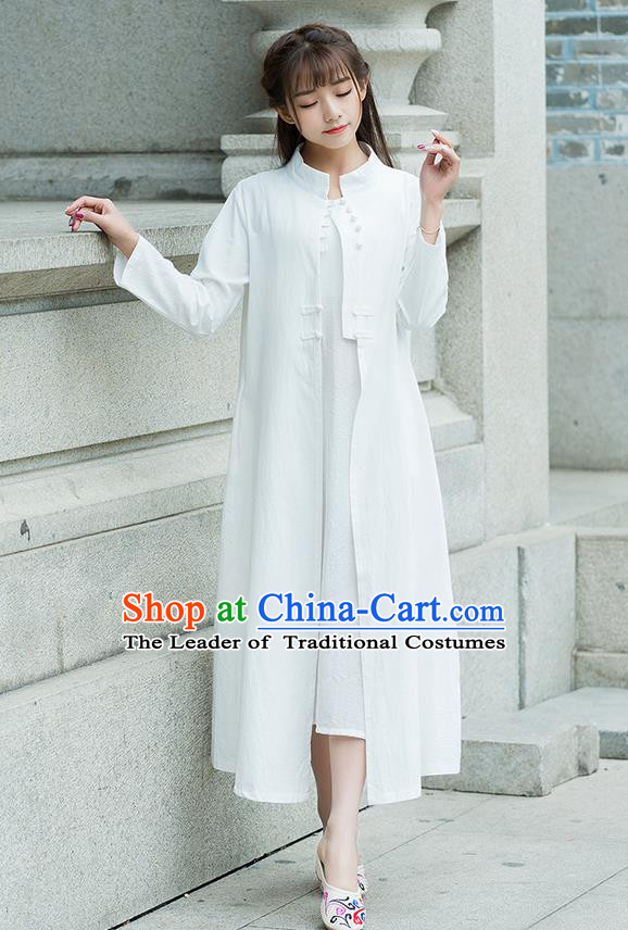 Traditional Ancient Chinese National Costume, Elegant Hanfu Stand Collar White Coat Robes, China Tang Suit Plated Buttons Cape, Upper Outer Garment Dust Coat Clothing for Women