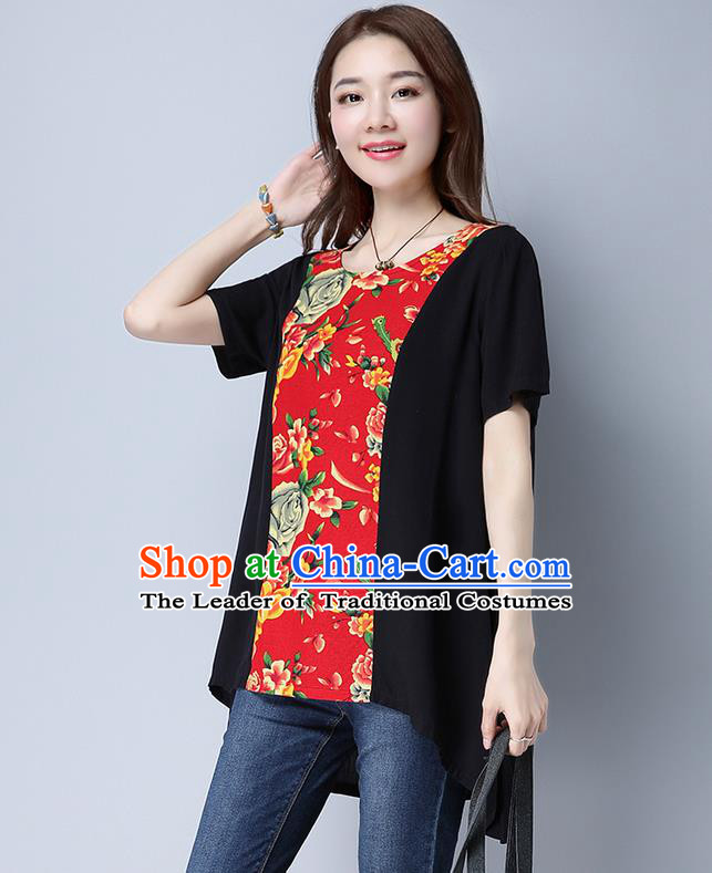Traditional Chinese National Costume, Elegant Hanfu Patch Black Blouses, China Tang Suit Republic of China Chirpaur Blouse Cheong-sam Upper Outer Garment Qipao Shirts Clothing for Women