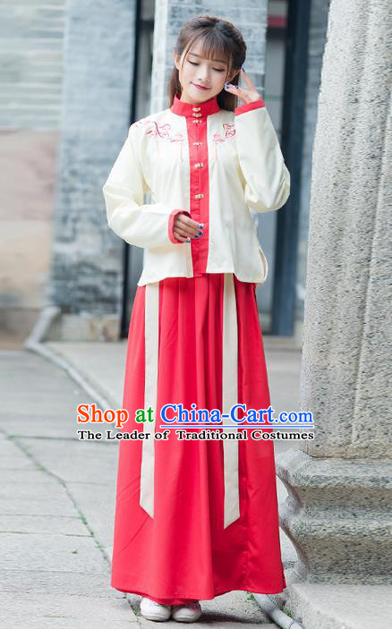 Traditional Ancient Chinese Costume, Elegant Hanfu Clothing Embroidered Sun-top Blouse and Dress, China Ming Dynasty Princess Elegant Blouse and Skirt Complete Set for Women