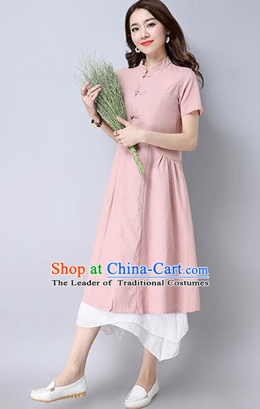 Traditional Ancient Chinese National Costume, Elegant Hanfu Stand Collar Pink Coat Robes, China Tang Suit Plated Buttons Cape, Upper Outer Garment Dust Coat Clothing for Women