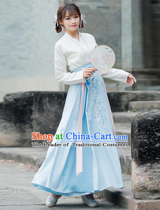 Traditional Ancient Chinese Costume, Elegant Hanfu Clothing Embroidered Slant Opening Blouse and Dress, China Ming Dynasty Princess Elegant Blouse and Skirt Complete Set for Women