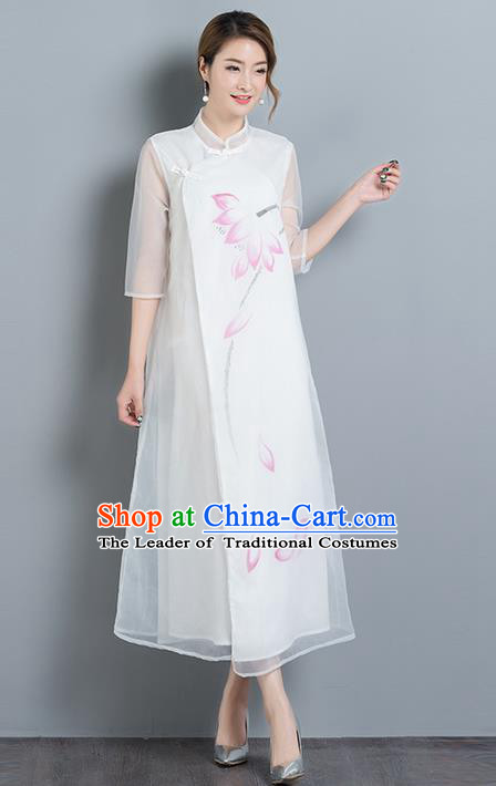Traditional Ancient Chinese National Costume, Elegant Hanfu Mandarin Qipao Organza Dress, China Tang Suit Chirpaur Upper Outer Garment Elegant Dress Clothing for Women