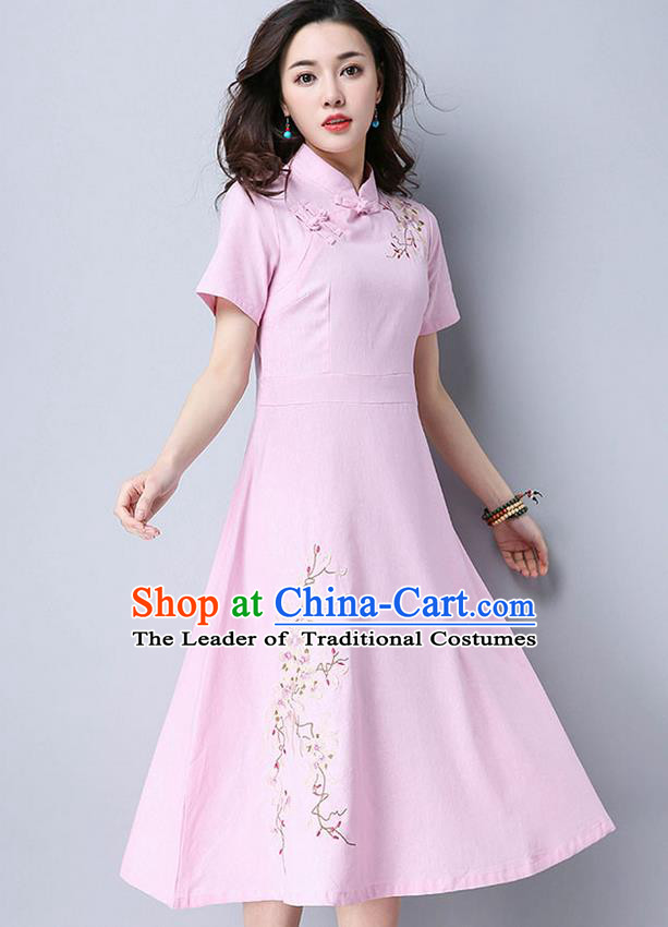 Traditional Ancient Chinese Young Women Cheongsam Dress Republic of China Tangsuit Stand Collar Blouse Dress Tang Suit Clothing for Women