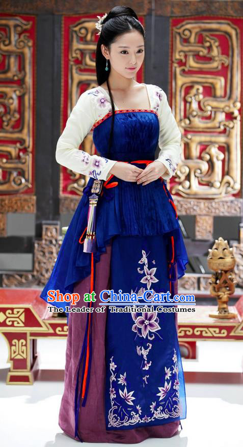 Traditional Ancient Chinese Elegant Aristocratic Female Costume, Chinese Northern Dynasty Palace Young Lady Dress, Cosplay Chinese Television Drama Alegend of Pringess Lanling Princess Peri Hanfu Trailing Embroidery Clothing for Women