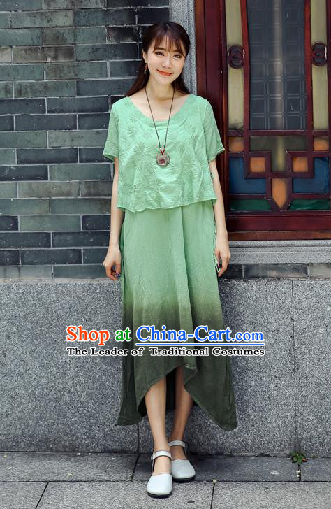 Traditional Chinese Costume, Elegant Hanfu Clothing Green Blouse and Dress, China Tang Suit Blouse and Skirt Complete Set for Women