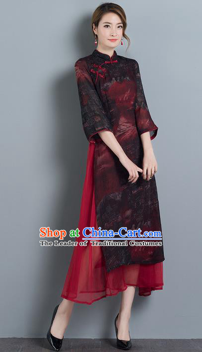 Traditional Ancient Chinese National Costume, Elegant Hanfu Mandarin Qipao Slant Opening Dress, China Tang Suit Chirpaur Republic of China Cheongsam Elegant Dress Clothing for Women