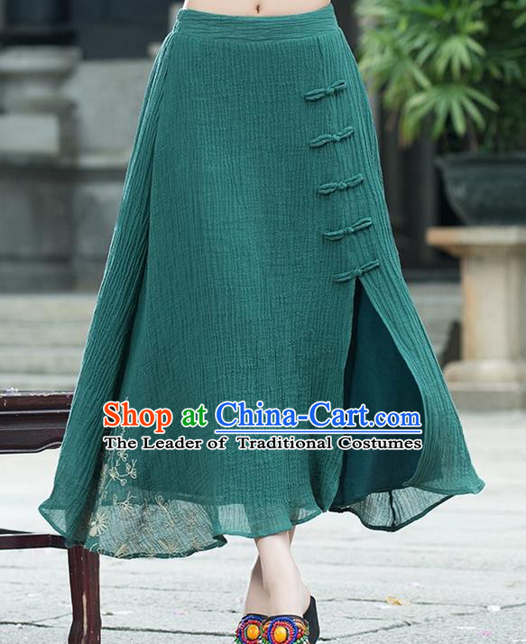 Traditional Ancient Chinese National Pleated Skirt Costume, Elegant Hanfu Embroidery Long Green Dress, China Tang Suit Bust Skirt for Women